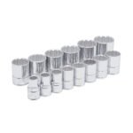 Juego de dados cuadro de 1/2", 12 puntas, en pulgadas, en riel, 14 piezas Urrea 5400PA