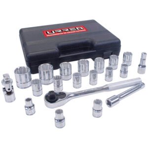 Juego de dados y accesorios cuadro de 1/2" métrico, 20 piezas Urrea 5400PBM