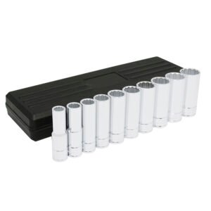 Juego de dados largos cuadro de 1/2", 12 puntas, métricos, 10 piezas Urrea 5400PHM