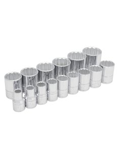 Juego de dados cuadro de 1/2", 12 puntas, en pulgadas, 15 piezas Urrea 54114