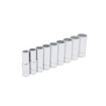 Juego de dados largos cuadro de 1/2", 12 puntas, en pulgadas, en riel, 9 piezas Urrea 54117