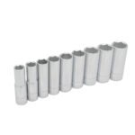 Juego de dados largos cuadro de 1/2", 6 puntas, en pulgadas, en riel, 9 piezas Urrea 54118