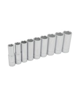 Juego de dados largos cuadro de 1/2", 6 puntas, en pulgadas, en riel, 9 piezas Urrea 54118