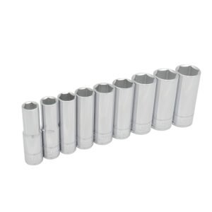 Juego de dados largos cuadro de 1/2", 6 puntas, en pulgadas, en riel, 9 piezas Urrea 54118