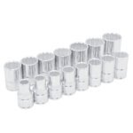 Juego de dados cuadro de 1/2", 12 puntas, métricos, 15 piezas Urrea 54206