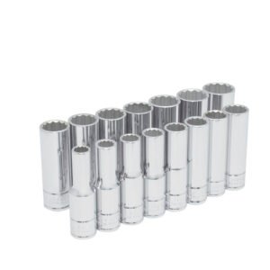 Juego de dados largos cuadro de 1/2", 12 puntas, métricos, 15 piezas Urrea 54207
