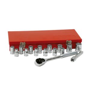 Juego de dados y accesorios cuadro de 1/2" métrico, 17 piezas Urrea 54208H