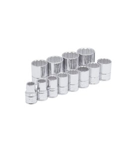 Juego de dados cuadro de 1/2", 12 puntas, métricos, en riel, 12 piezas Urrea 54212