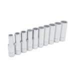 Juego de dados largos cuadro de 1/2", 12 puntas, métricos, en riel, 10 piezas Urrea 54215