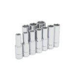 Juego de dados largos cuadro de 1/2", 6 puntas, métricos en riel, 10 piezas Urrea 54216