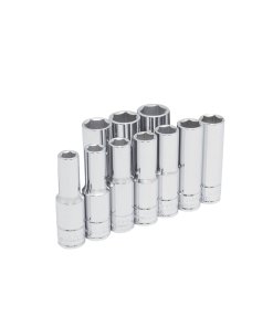 Juego de dados largos cuadro de 1/2", 6 puntas, métricos en riel, 10 piezas Urrea 54216