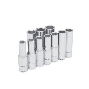 Juego de dados largos cuadro de 1/2", 6 puntas, métricos en riel, 10 piezas Urrea 54216