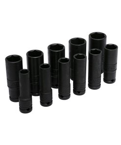 Juego de dados de impacto largos pared delgada cuadro de 1/2", 6 puntas, en pulgadas, 11pz Urrea 73112D