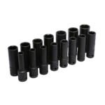 Juego de dados de impacto largos pared delgada cuadro de 1/2", 6 puntas, métricos, 15pz Urrea 73214MD