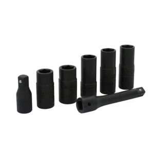 Juego de dados de impacto doble boca cuadro de 1/2" combinados, 6 puntas, 7 piezas Urrea 7400DE