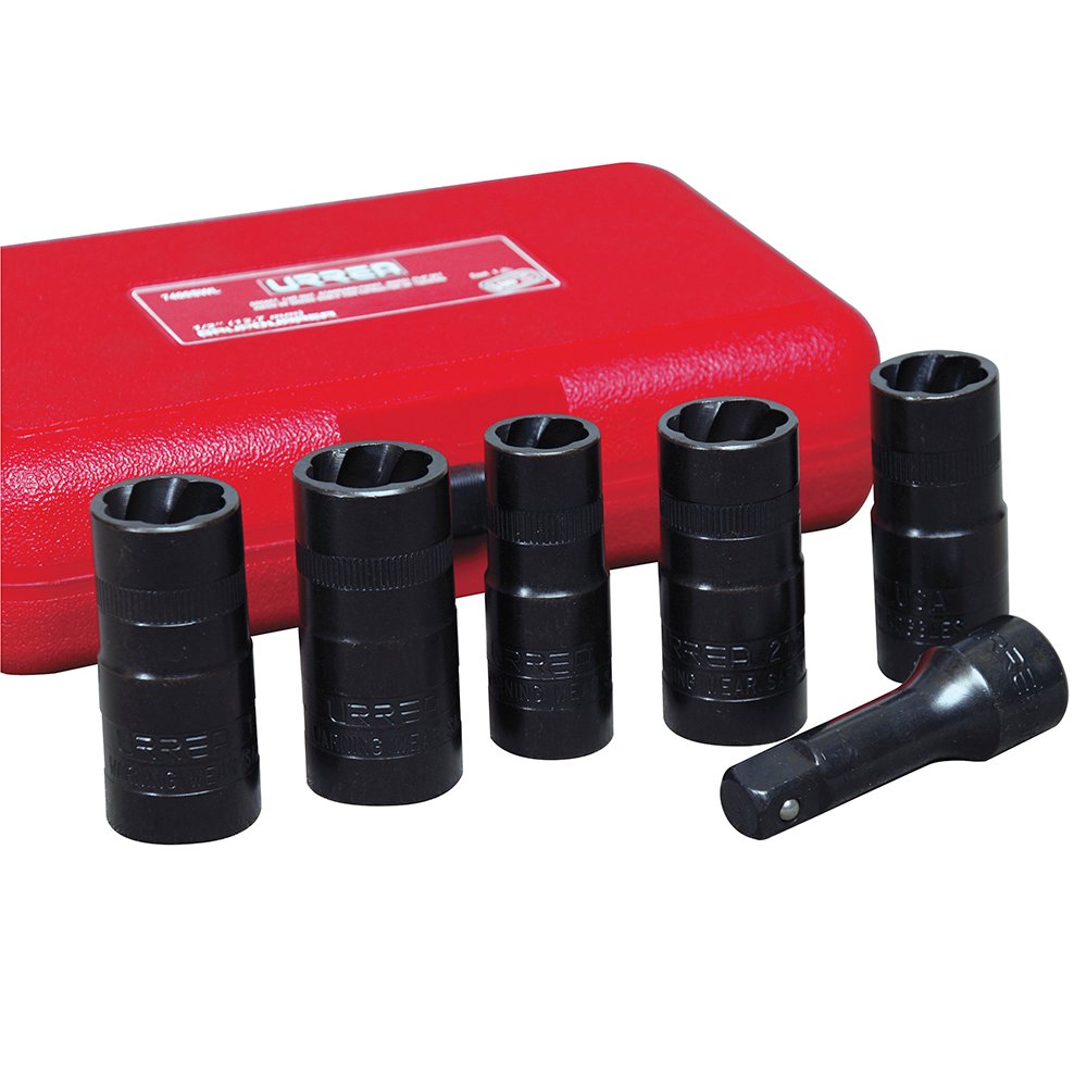 Juego de extractor tuercas barridas doble boca 1/2", 6 piezas Urrea 7400SWL