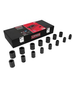 Juego de dados de impacto cuadro de 1/2", métricos en caja, 15 piezas Urrea 7401MC