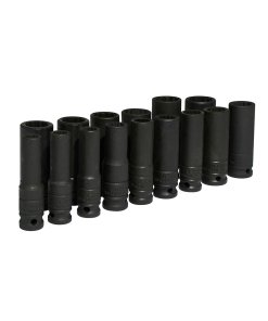 Juego de dados largos de impacto cuadro de 1/2", 12 puntas, métricos, 15 piezas Urrea 74203