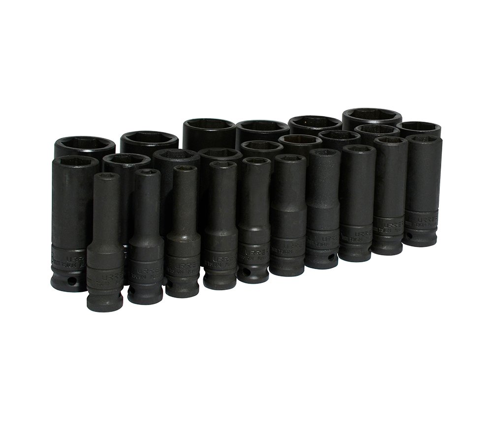 Juego de dados largos de impacto cuadro de 1/2", 6 puntas, métricos, 25 piezas Urrea 74216