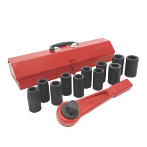 Juego de dados largos y accesorios de impacto métricos cuadro de 3/4", 13 piezas Urrea 750013MLH
