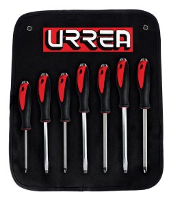 Juego de destornilladores con mango bimaterial de golpe, combinados, 7 piezas Urrea 9100GC