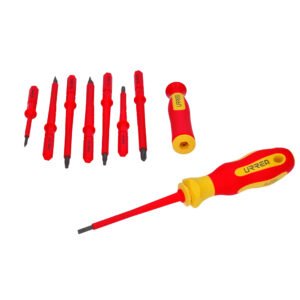 Juego de destornilladores con mango bimaterial y puntas intercambiables 1000 V, 10 piezas Urrea 9300V