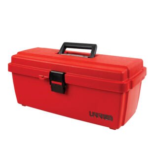 Caja portaherramientas plástica con broche plástico y charola 14" x 7" x 5" Urrea 9900