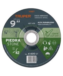 Disco Truper Industrial Tipo 42 de 9" x 3.2 mm - Tecnología de Corte Abrasivo para Aplicaciones Pesadas en Piedra que Aumenta el Alcance y Capacidad (Clave 11557)