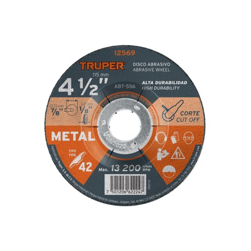 Disco Truper Industrial Tipo 42 de 4-1/2" x 3.2 mm - Tecnología de Corte Abrasivo para Metales Estructurales que Garantiza Cortes Rápidos y Seguros (Clave 12569)