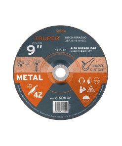 Disco Truper Industrial Tipo 42 de 9" x 3.2 mm - Tecnología de Corte Abrasivo para Uso Intensivo en Metal que Proporciona Mayor Área de Trabajo (Clave 12564)