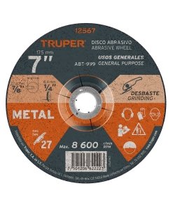 Disco Truper Industrial Tipo 27 de 7" x 6.4 mm - Tecnología de Desbaste Pesado para Trabajos Intensivos en Metal que Aumenta la Productividad en Taller (Clave 12567)
