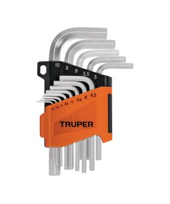 Juego Truper 13 Llaves Allen MM Punta Hexagonal con Organizador - Tecnología de Ajuste Preciso para Equipamiento Métrico que Proporciona Máximo Contacto y Mínimo Desgaste en Tornillería Especializada (Clave 15542)