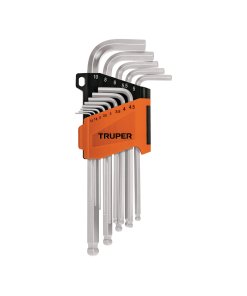 Juego Truper 13 Llaves Allen Largas MM Punta Bola con Organizador - Tecnología de Alcance Extendido para Aplicaciones Industriales que Facilita el Acceso a Tornillos Profundos en Maquinaria Compleja (Clave 13646)