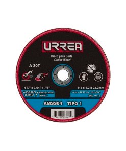 Disco abrasivo tipo 1 para acero inoxidable 4-1/2" x 3/64" Urrea AMSS04