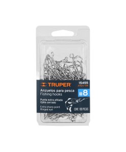 Blíster con 100 Anzuelos para Pesca #8, Ideal para Pesca Ligera, Truper Truper Clave 15455