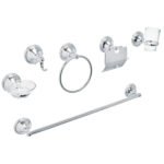 Juego de 6 Accesorios para Baño Cromo Chapetón Redondo Grande, Alta Resistencia y Estilo para Instalaciones de Baño, Aqua Foset clave 48339