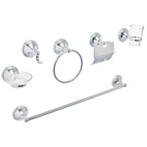 Juego de 6 Accesorios para Baño Cromo Chapetón Redondo Grande, Alta Resistencia y Estilo para Instalaciones de Baño, Aqua Foset clave 48339