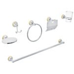 Juego de 6 Accesorios para Baño, Cromo-Oro Chapetón Redondo Chico, Resistente y Duradero, Ideal para Instalaciones de Baño, Clave 48343, Foset Aqua
