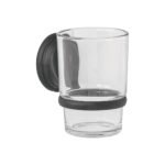 Portavaso cepillero con vaso de vidrio, negro, FOSET AQUA