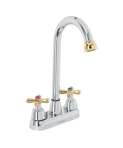Mezcladora Lavabo 4', Cromo-Oro, Tipo Bar, Cruceta, moderno y duradero para lavabo, clave 45621 - FOSET AQUA