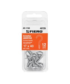 Blíster con 12 Armellas Abiertas de 17 x 40, ideal para aplicaciones en estructuras metálicas, clave 40721 - Fiero