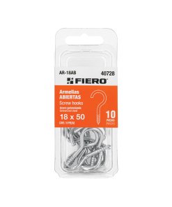 Blíster con 10 Armellas Abiertas de 18 x 50, herramienta para sujeción, clave 40728 - FIERO Fiero