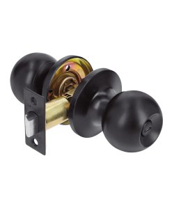 Cerradura Esfera Tubular, Baño, Negro, Blíster, Alta Resistencia para Instalaciones Fuertes, Marca Hermex BASIC, Clave 26180