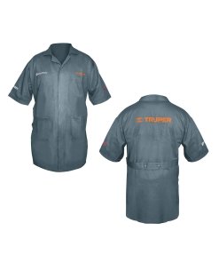 Bata bordada con logo, talla 44, prenda cómoda y profesional para trabajo, Truper clave 60045