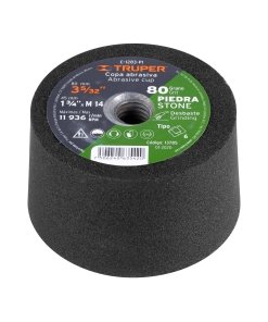 Copa Desbaste TRUPER 3-5/32" Grano 80 - Eje M14 para pulido profesional en talleres (Clave 13785)