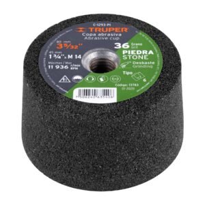 Copa Desbaste TRUPER 3-5/32" Grano 36 - Eje M14 compatible con esmeriles profesionales (Clave 13783)