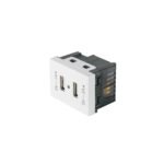 Toma con 2 puertos USB, 1.5 módulos, línea Española, blanco