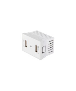 Toma 2 puertos USB blanco 1.5 módulos línea Lisboa Volteck - Combinación funcional de enchufe y carga rápida USB para integración en decoraciones claras (Clave 47949)