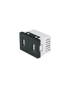 Toma 2 puertos USB negro 1.5 módulos línea Lisboa Volteck - Diseño discreto con tecnología de carga dual para espacios modernos y minimalistas (Clave 47882)