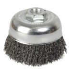 Carda copa ondulada alambre delgado 4" x 0.35 con rosca 5/8" Foy C301
